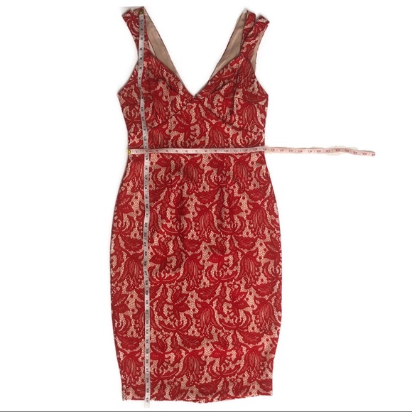 ASOS Pencil Lace Dress V-neck | Red | Size 6 - Picture 6 of 8
